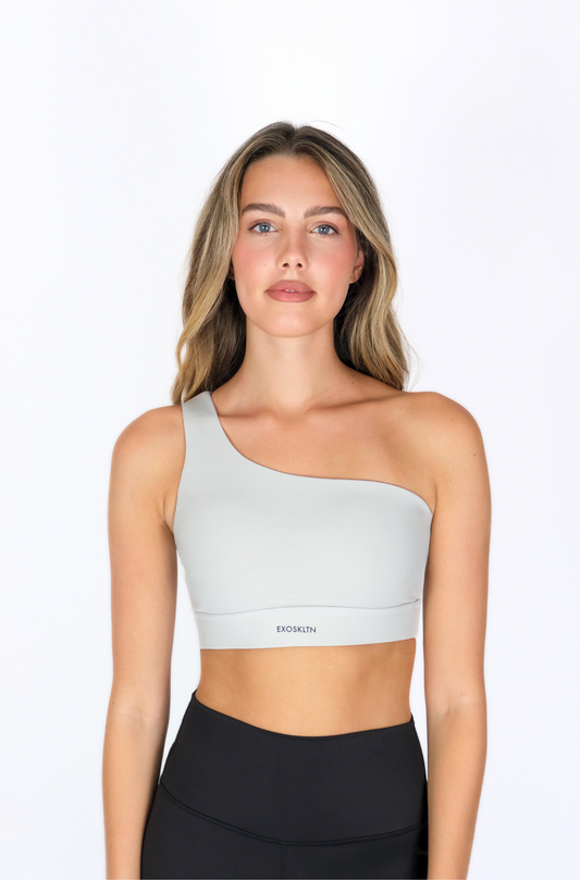 ONE SHOULDER SPORTS BRA GRAY