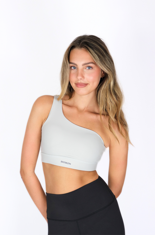 ONE SHOULDER SPORTS BRA GRAY