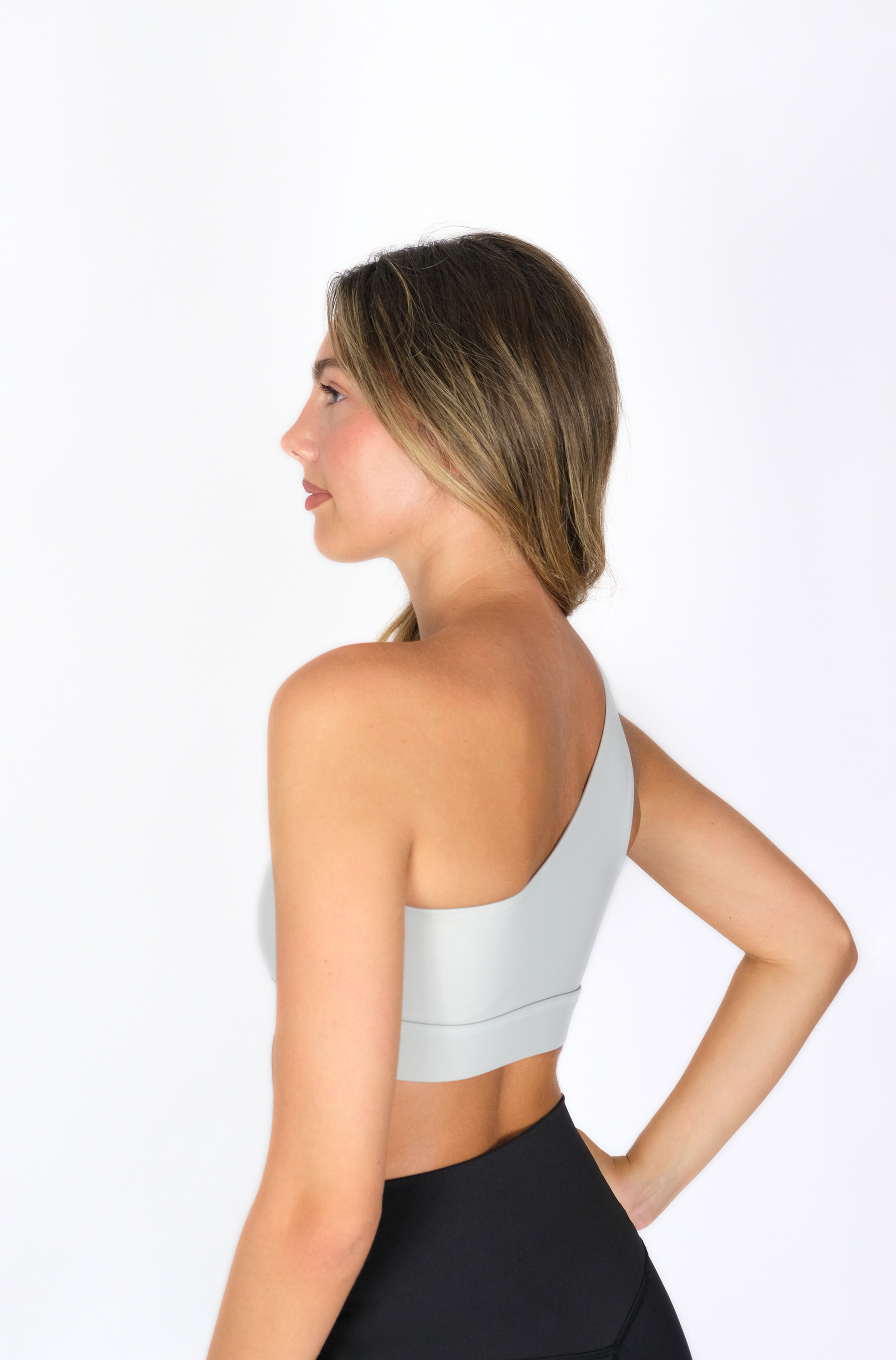 ONE SHOULDER SPORTS BRA GRAY