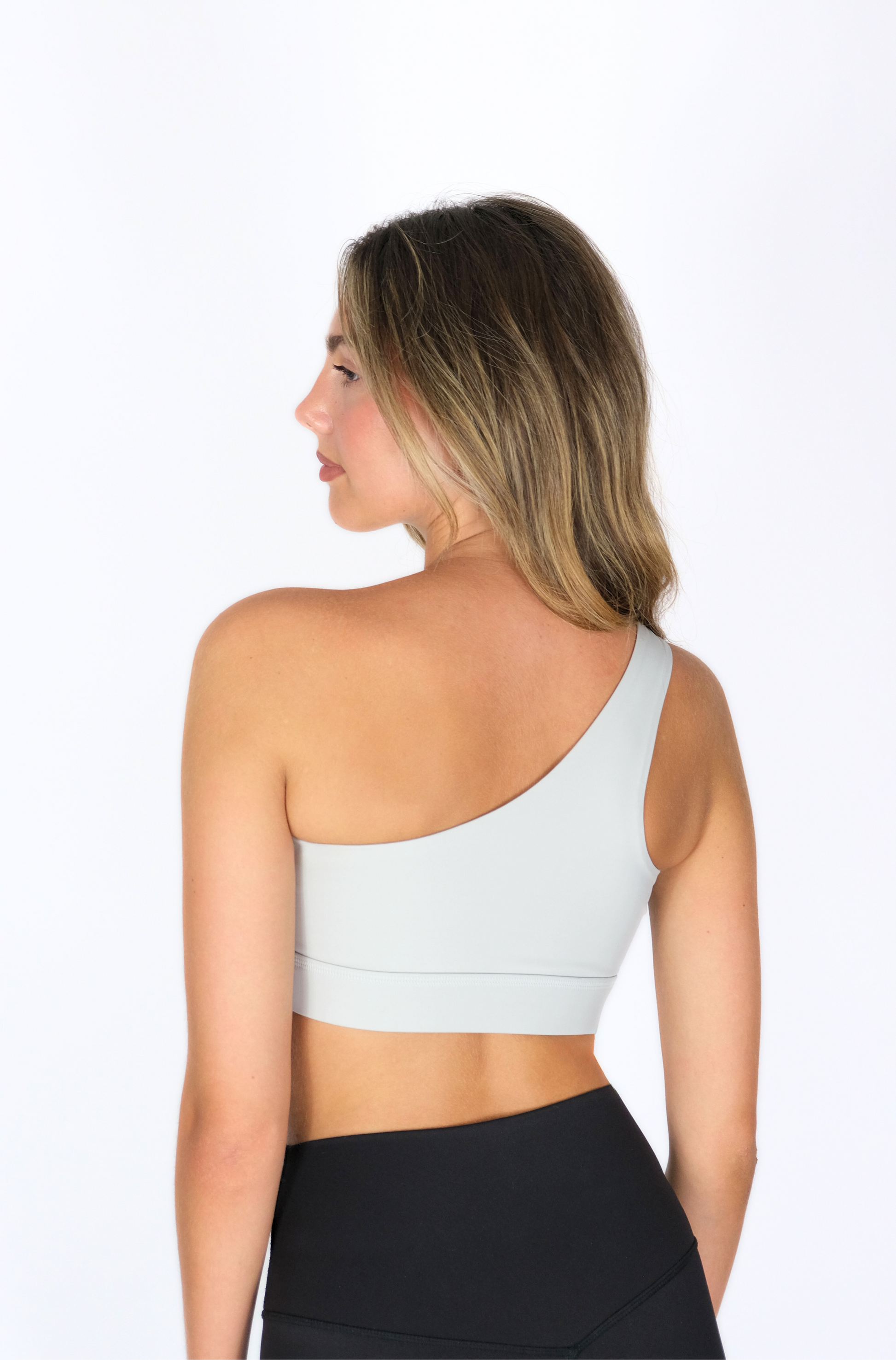 ONE SHOULDER SPORTS BRA GRAY