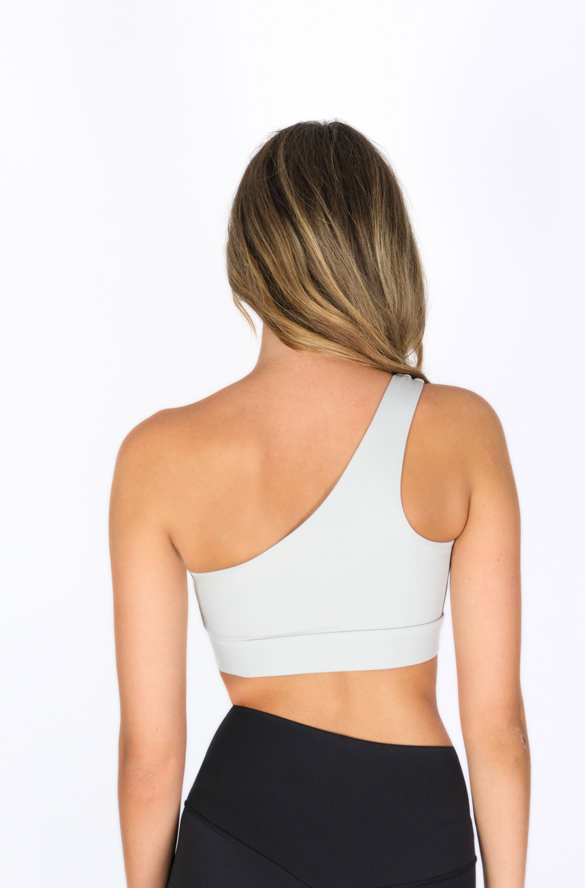 ONE SHOULDER SPORTS BRA GRAY