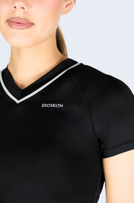 EXOSKLTN V-NECK TOP BLACK