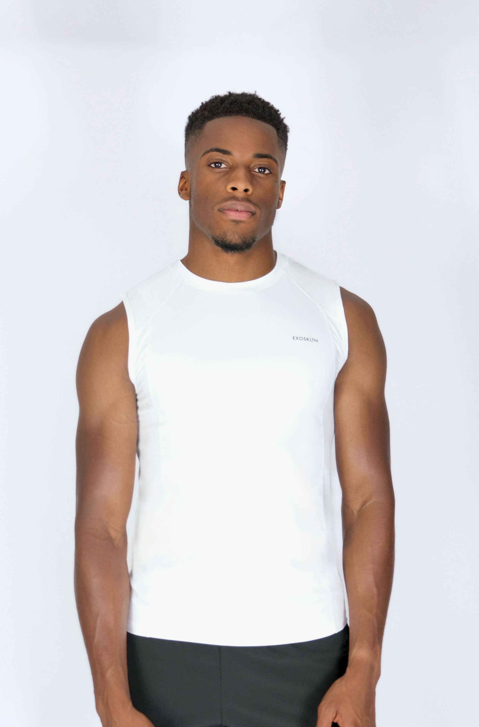 PRO SLEEVELESS TANK TOP WHITE – EXOSKLTN - Main Image