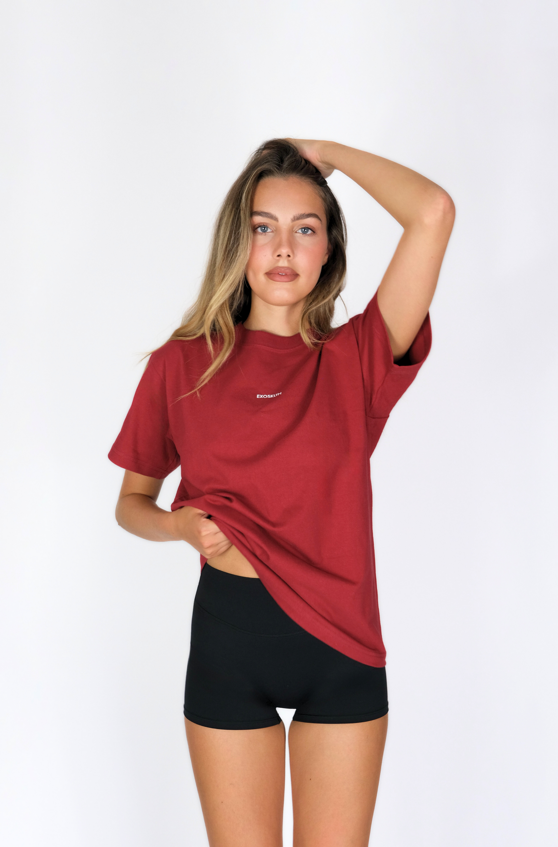 WOMENS EXOSKLTN OVERSIZED TEE RED