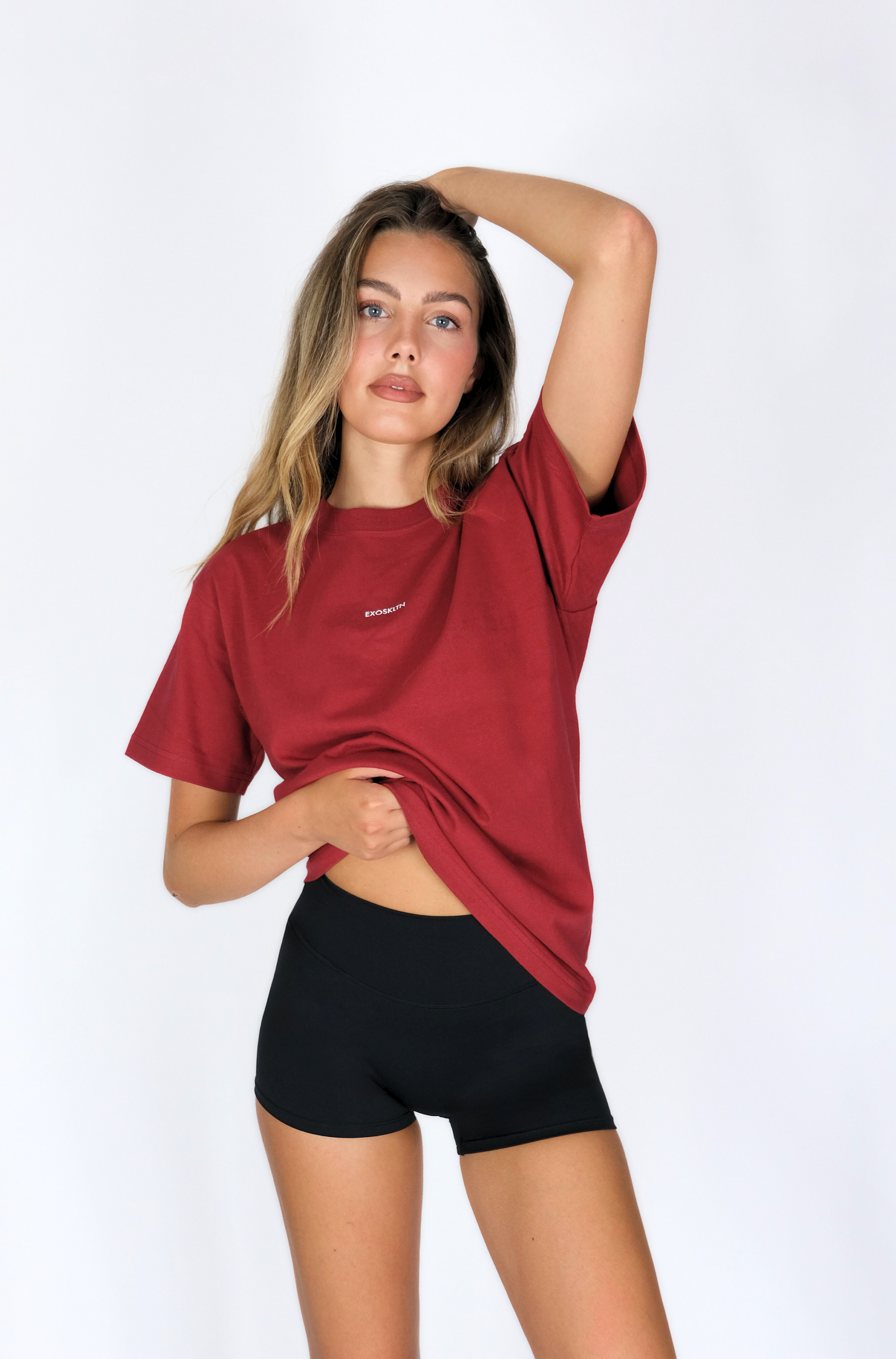 WOMENS EXOSKLTN OVERSIZED TEE RED