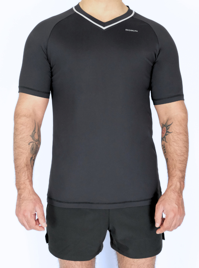 EXOSKLTN V-NECK TOP BLACK