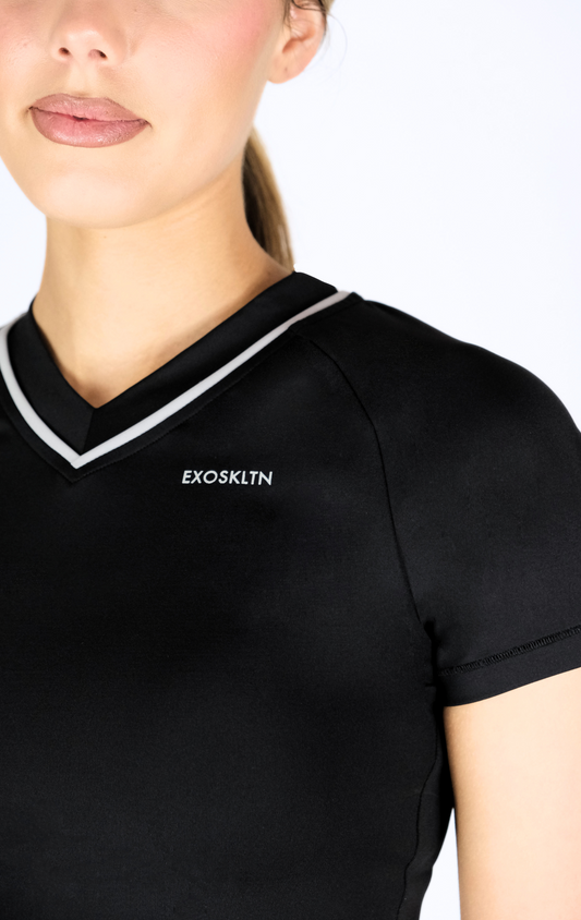 EXOSKLTN V-NECK TOP BLACK